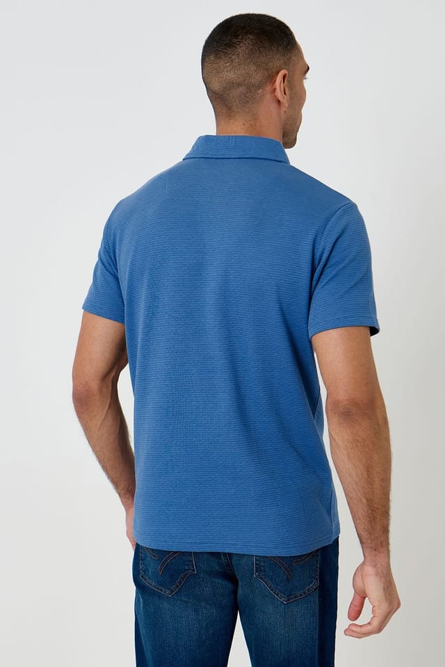 Threadbare Threadbare Men's Textured Cotton Rich Polo Shirt in Blue - 2