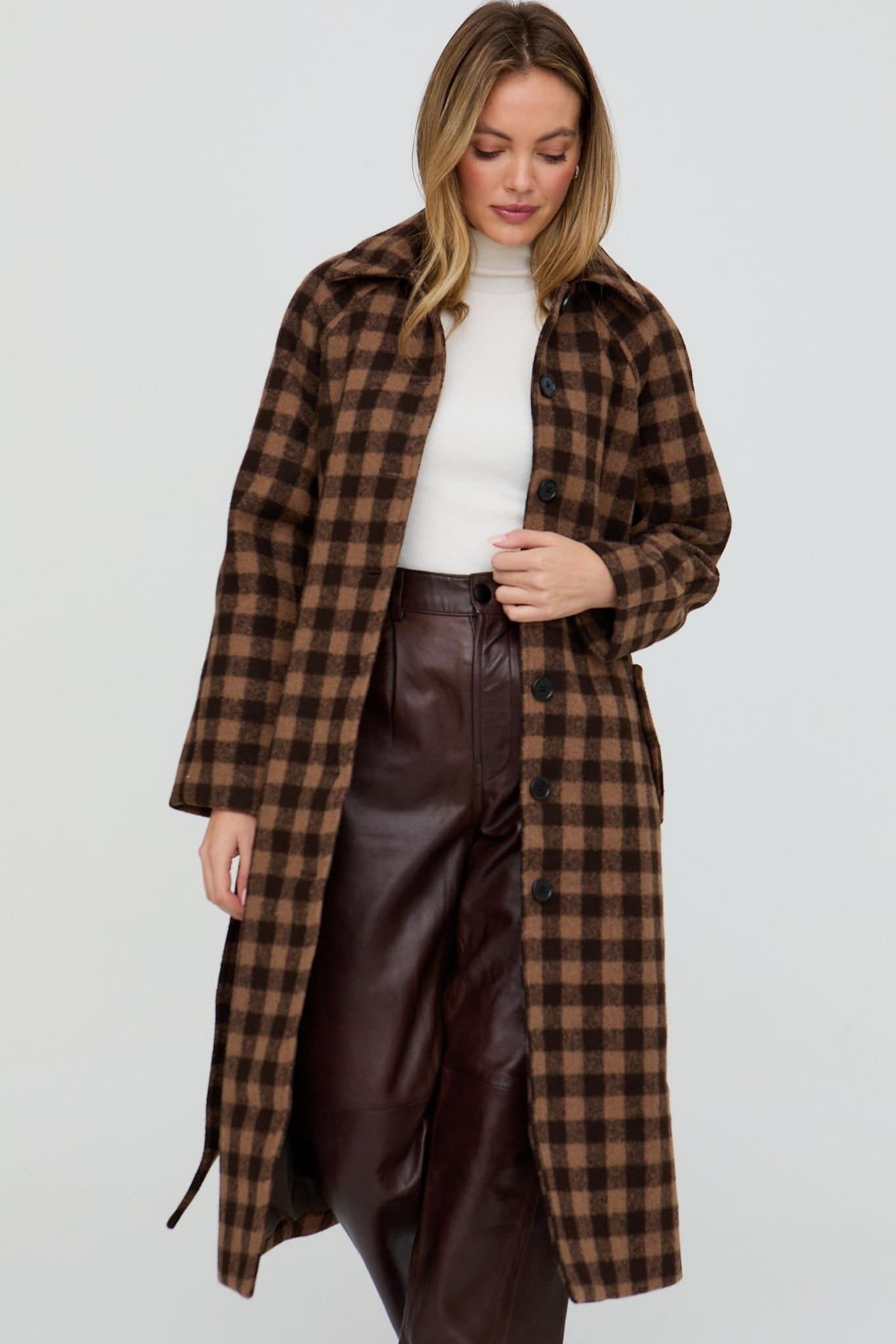 Lily and Lionel Lily and Lionel Women's Pia Tailored Check Print Coat In Brown
