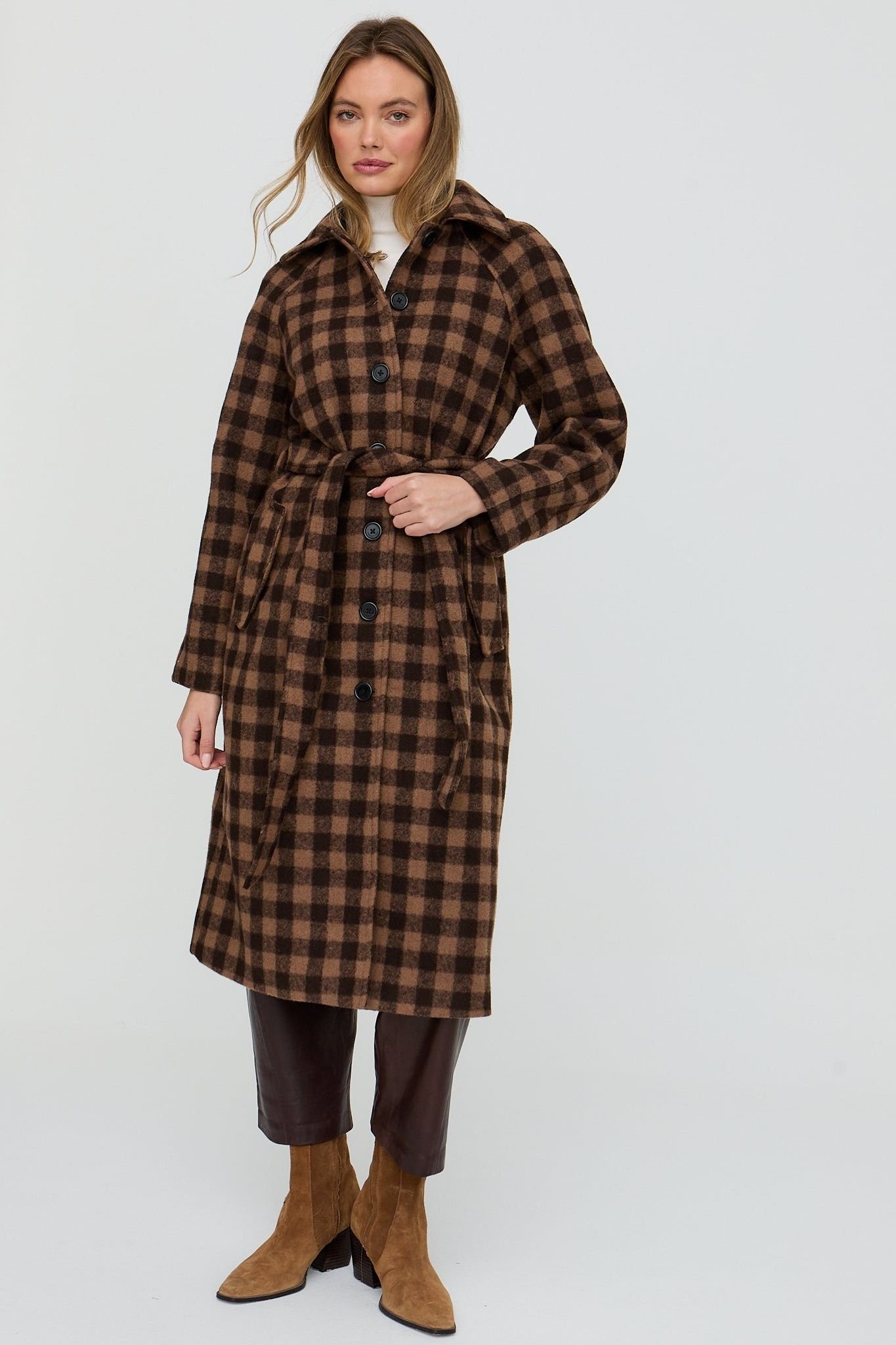 Lily and Lionel Lily and Lionel Women's Pia Tailored Check Print Coat In Brown - 2