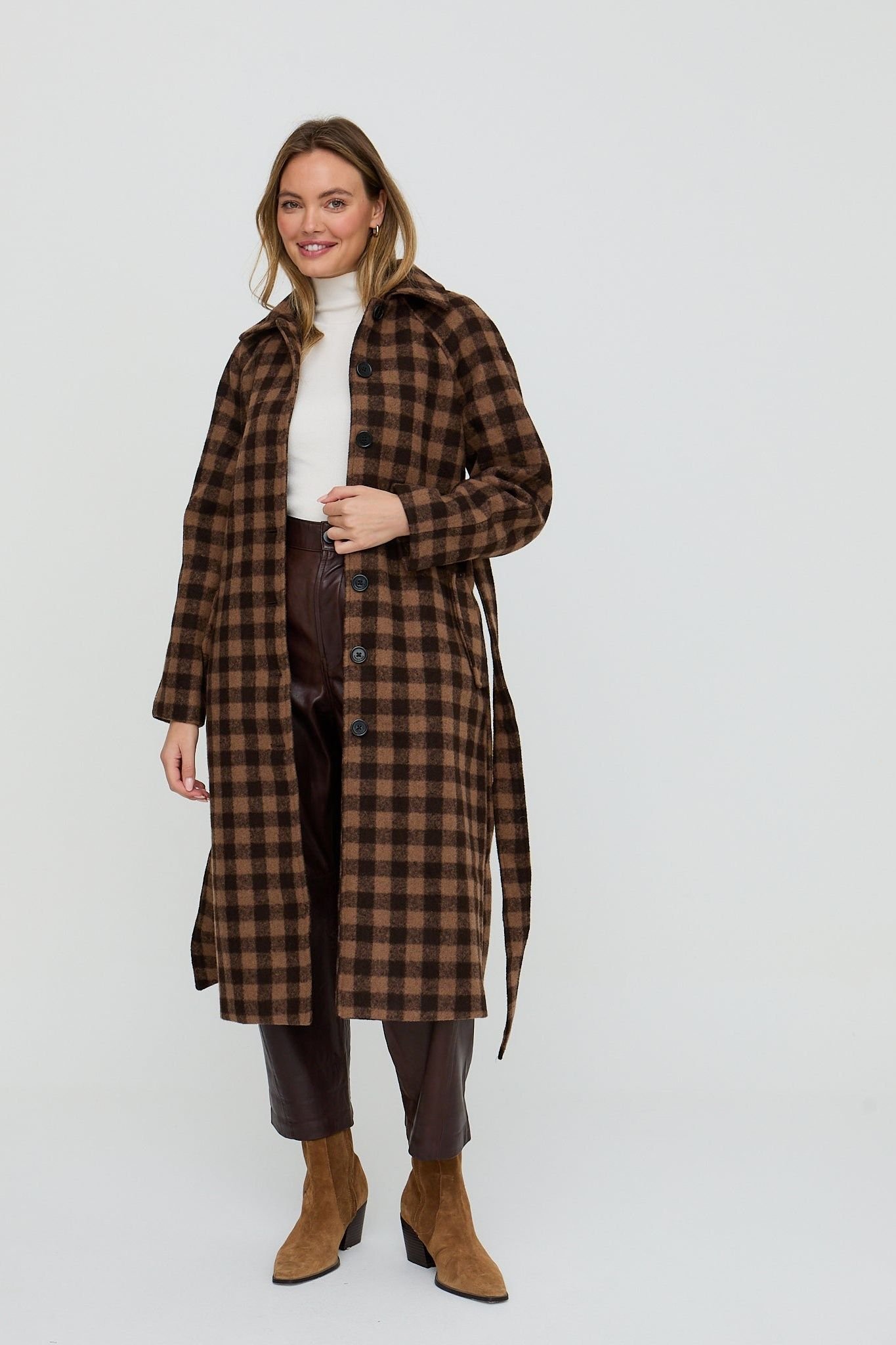 Lily and Lionel Lily and Lionel Women's Pia Tailored Check Print Coat In Brown - 3