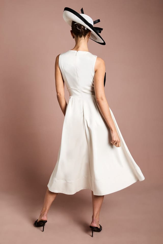 Coast Coast Women's Lisa Tan Satin Midi Dress With Bow Detail in Mono - 3