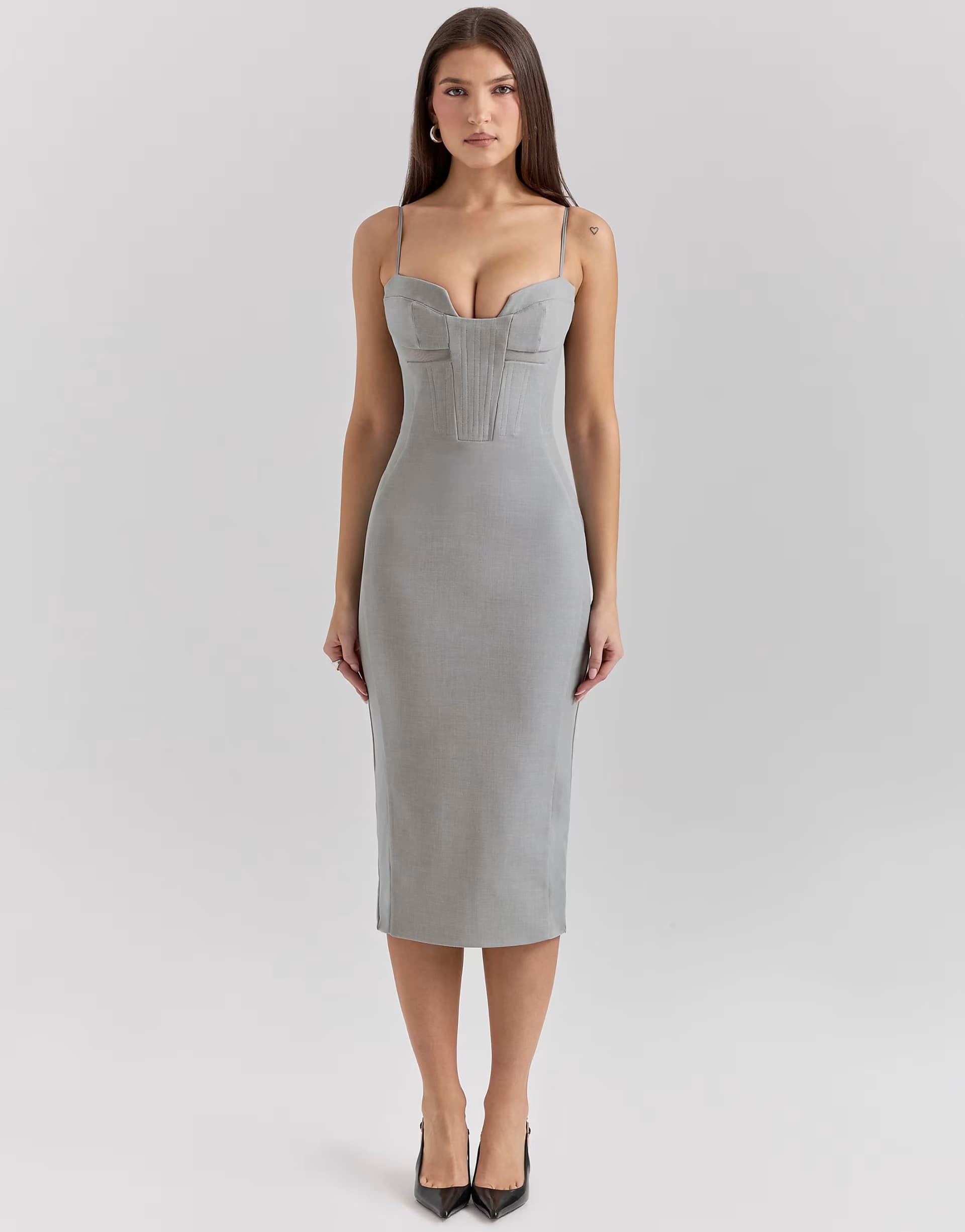 ASOS House of CB Kiki mesh panelled bodycon midi dress in light grey