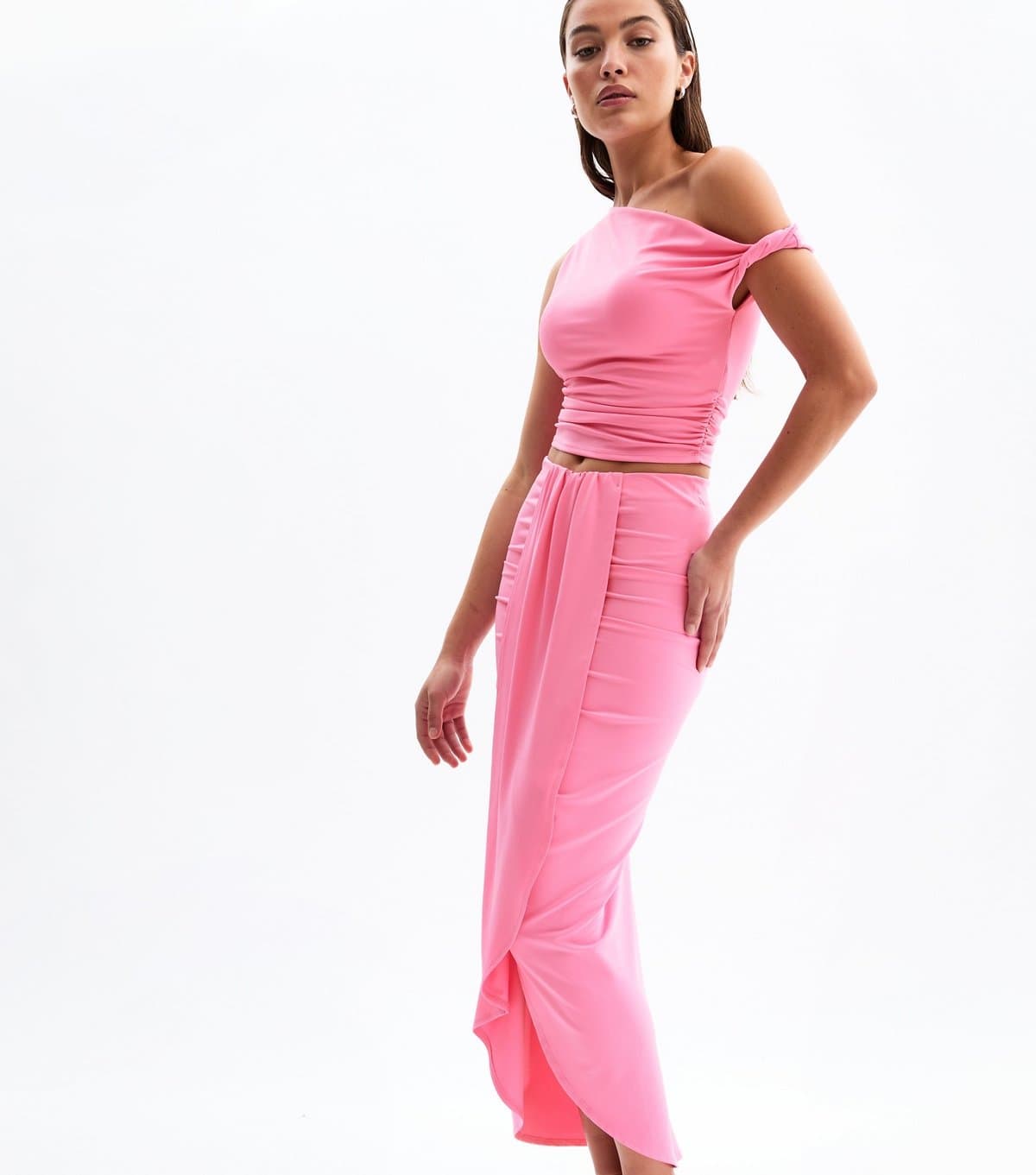 New Look New Look Bright Pink Jersey Bodycon Midi Skirt