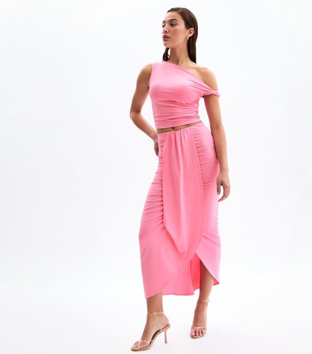 New Look Women's Bright Pink Frill Trim Slit Hem Midi Skirt New Look - 2