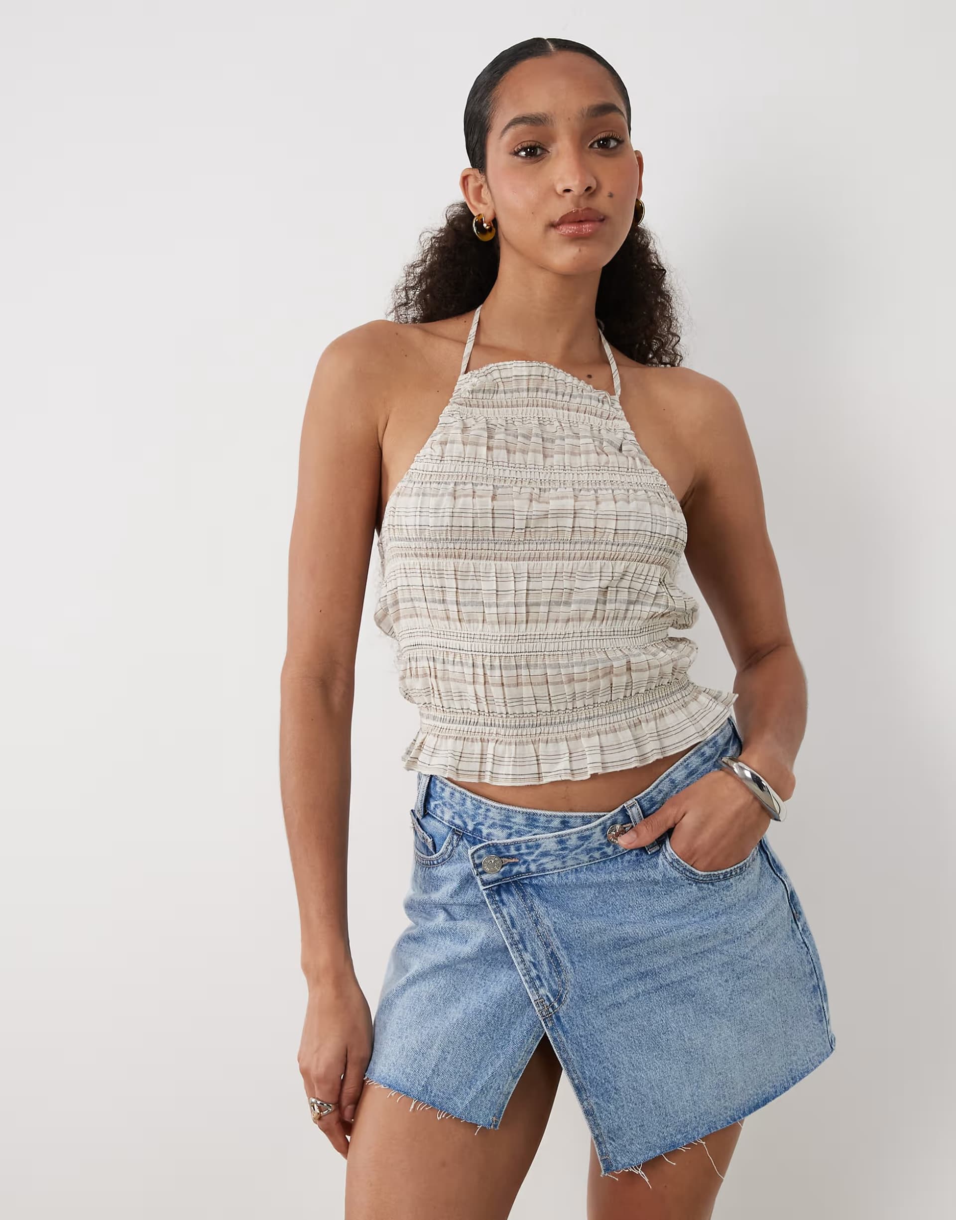 ASOS Mango Teen 100% cotton asymmetric denim mini skort in blue