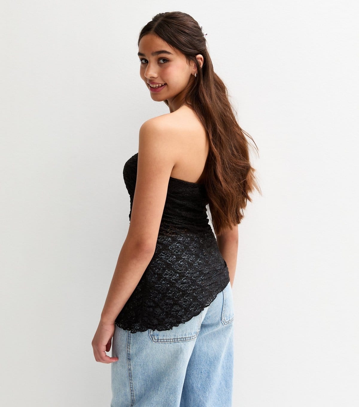 New Look Girls' Black Jersey Lace Asymmetric Bandeau Top New Look - 4