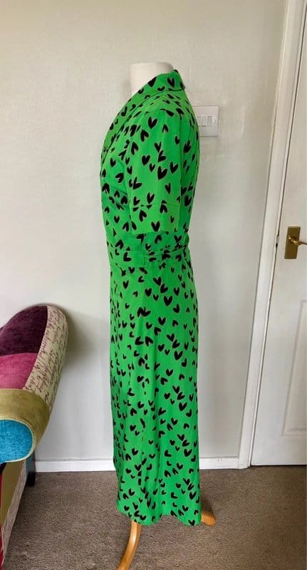Never Fully Dressed Green Heart Print Midi Wrap Dress - Size 10