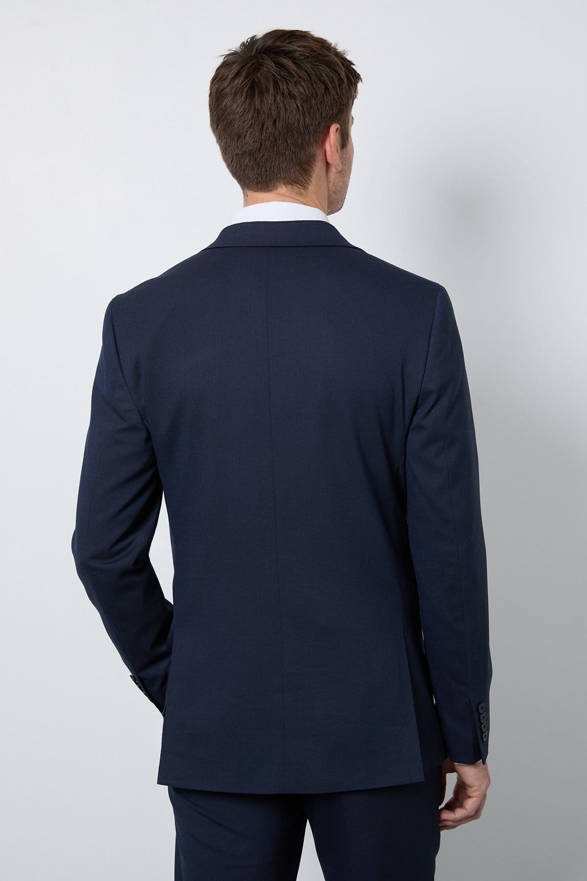 Burton Burton Men's Navy Textured Slim Fit Suit Jacket - 4