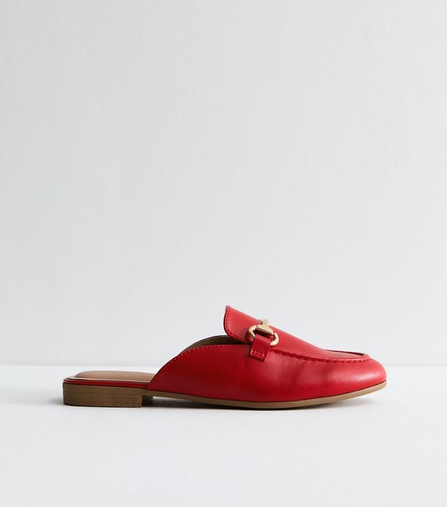 New Look Women's Red Faux Leather Snaffle Detail Backless Loafers New Look - 3