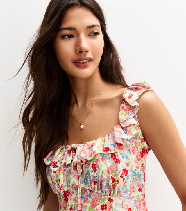 New Look Women's Multicolour Floral Print Ruffle Trim Tie Back Midi Dress New Look - 3
