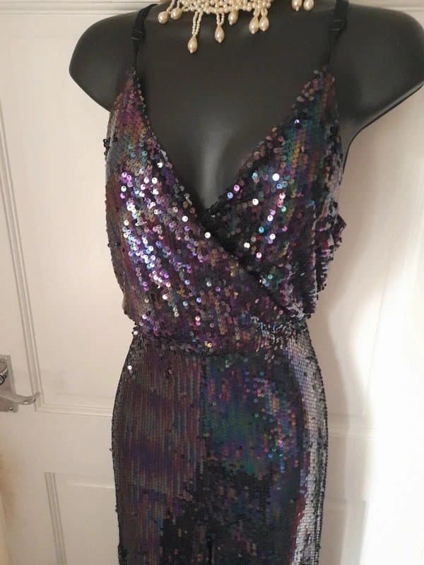 Pink Boutique Woman's black iridescent full sequin jumpsuit by pink boutique perfect festival wear