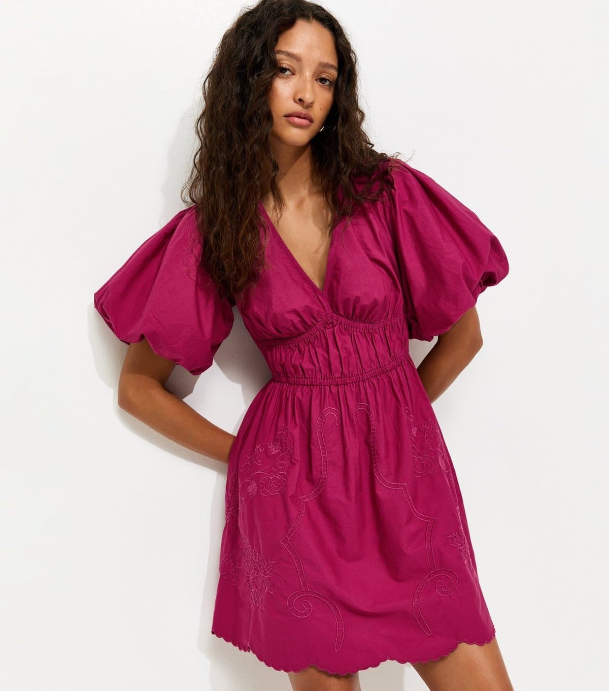 New Look Women's Light Burgundy Embroidered Cutwork Mini Dress New Look