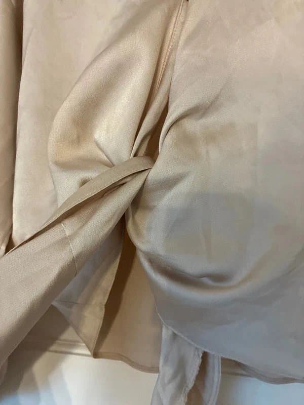 New Look Beige satin tie front cropped blouse