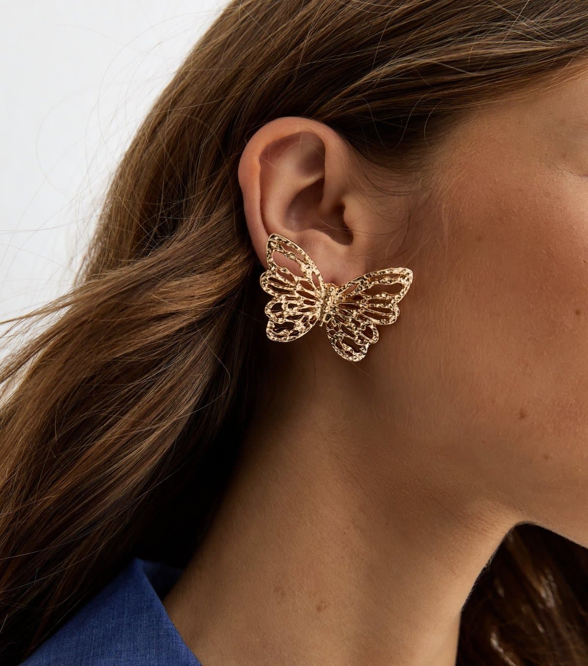 New Look New Look Gold Tone Large Beaten Butterfly Stud Earrings