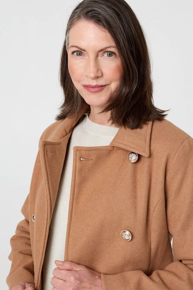 Izabel London Izabel London Women's Button Detail Double Breasted Jacket in Tan - 2