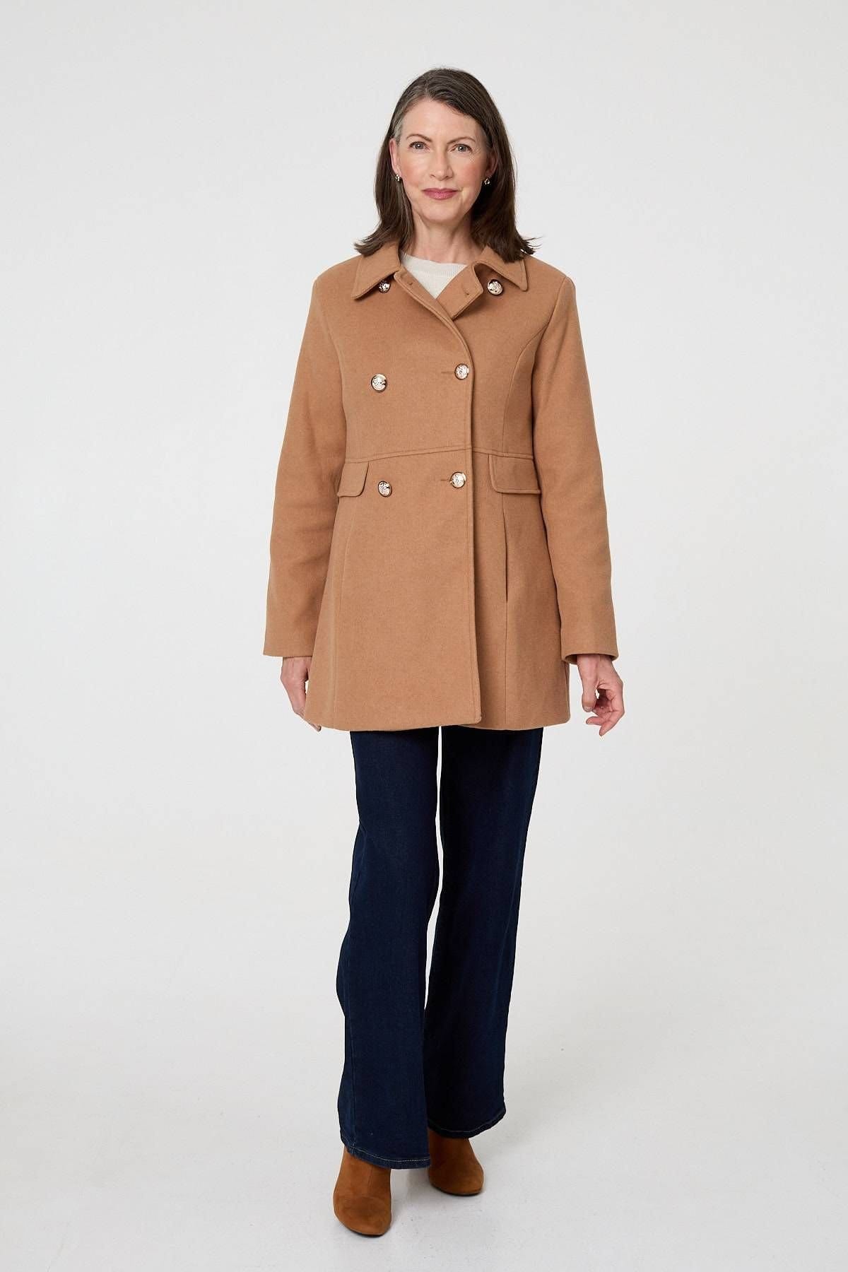 Izabel London Izabel London Women's Button Detail Double Breasted Jacket in Tan - 4