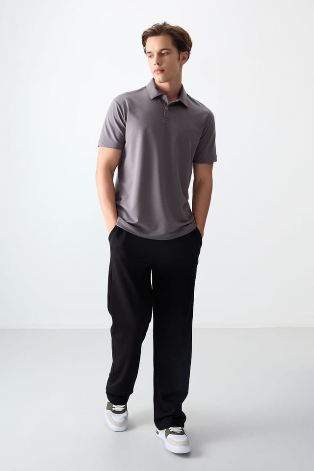 Tommy Life Tommy Life Men's Oversized Polo Collar T-Shirt in Grey - 3