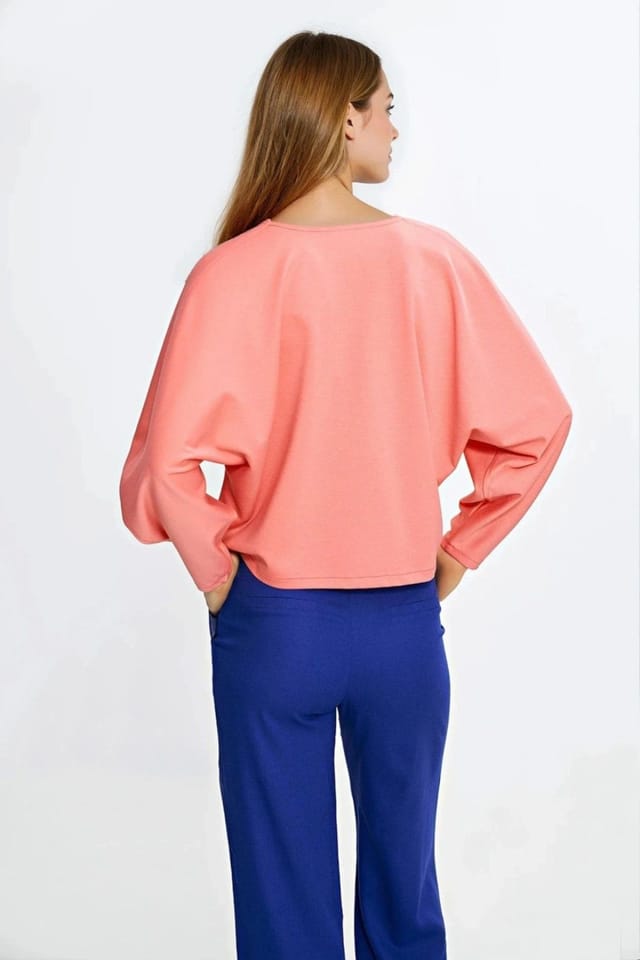 Love Lace Love Lace Women's Oversized V Neck Blouse with Balloon Sleeves in Pink - 3