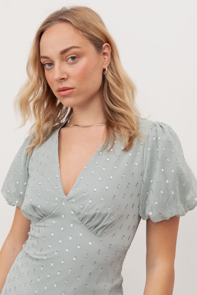 Anaya with Love Anaya with Love Women's Short Sleeve V Neck Ruffle Maxi Dress in Blue - 3