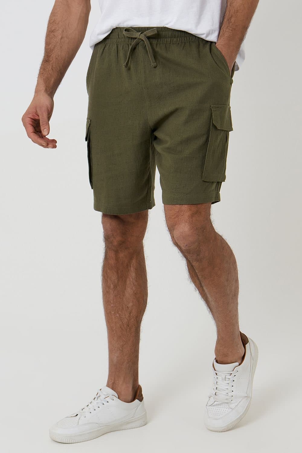 Threadbare threadbare Men's Linen Blend Cargo Shorts in Khaki