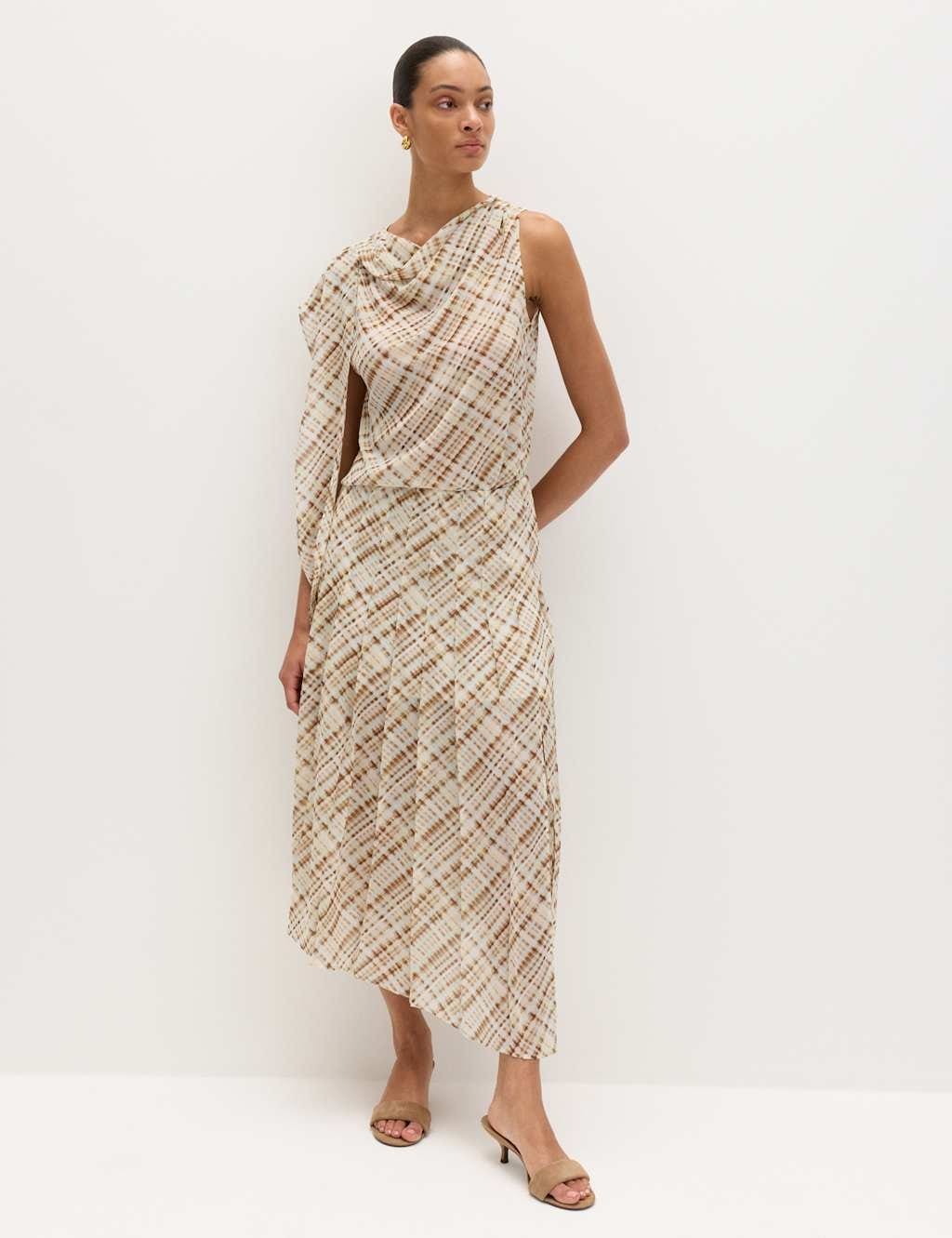 M&S Ivory Mix Checked Drape Detail Top