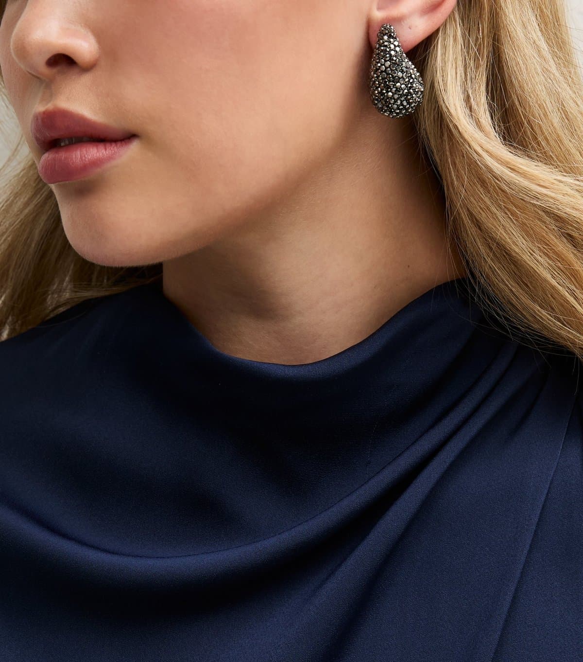 New Look Black And Silver-Tone Gem Teardrop Stud Earrings New Look