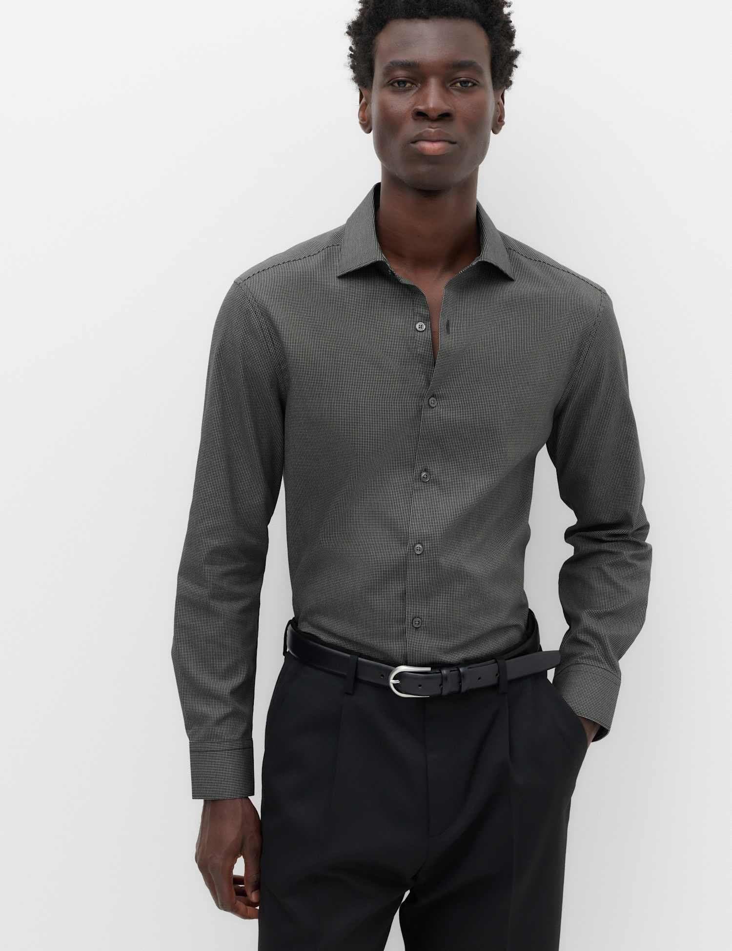 Marks & Spencer M&S Regular Fit Pure Cotton Textured Shirt Black Mix