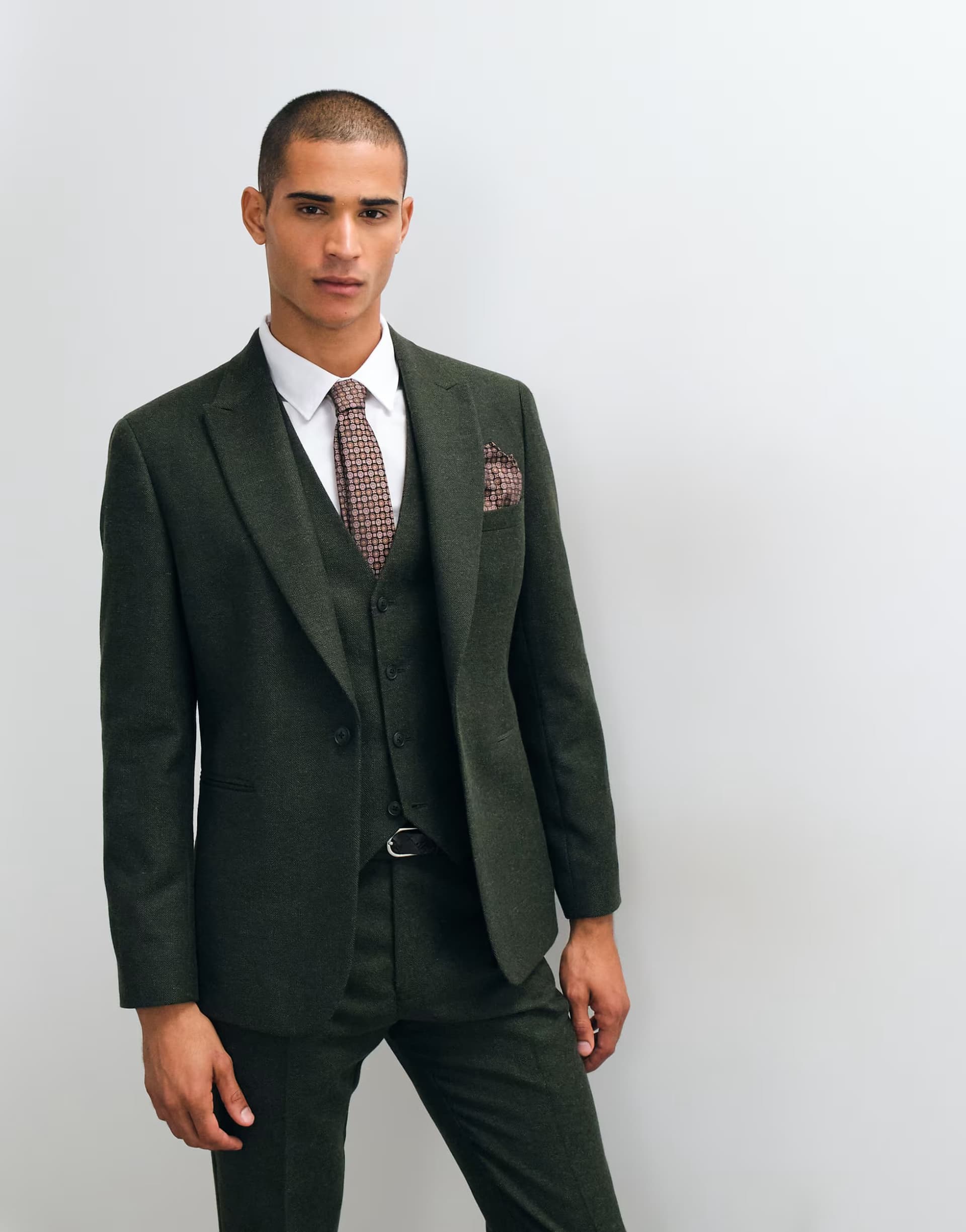 ASOS ASOS DESIGN slim herringbone suit jacket with wool in dark green