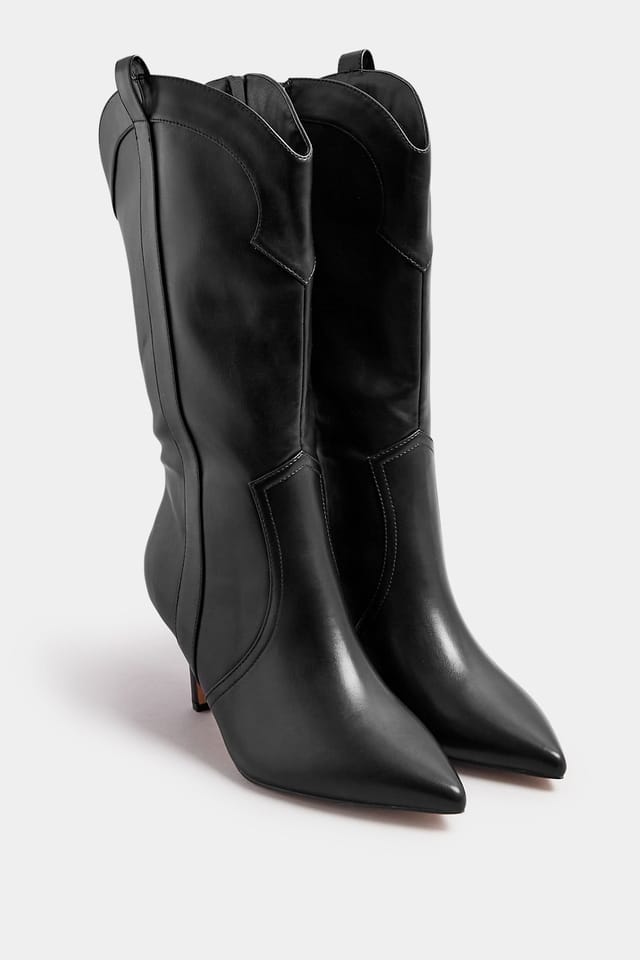 Yours Yours Women's Extra Wide Fit Heeled Cowboy Boots in Black - 2