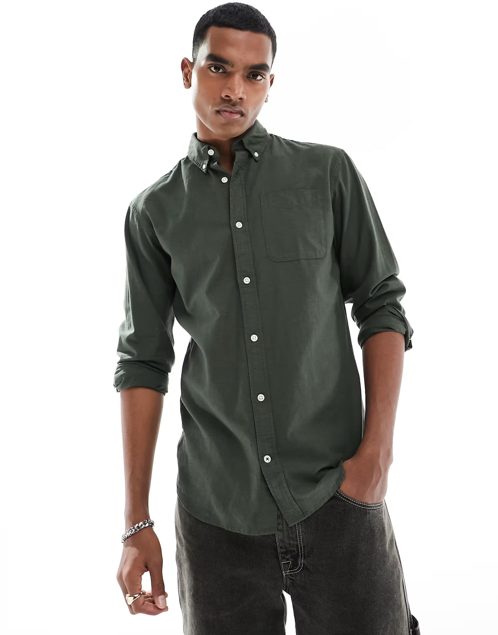 ASOS ASOS Jack & Jones Oversized Oxford Shirt in Dusty Olive