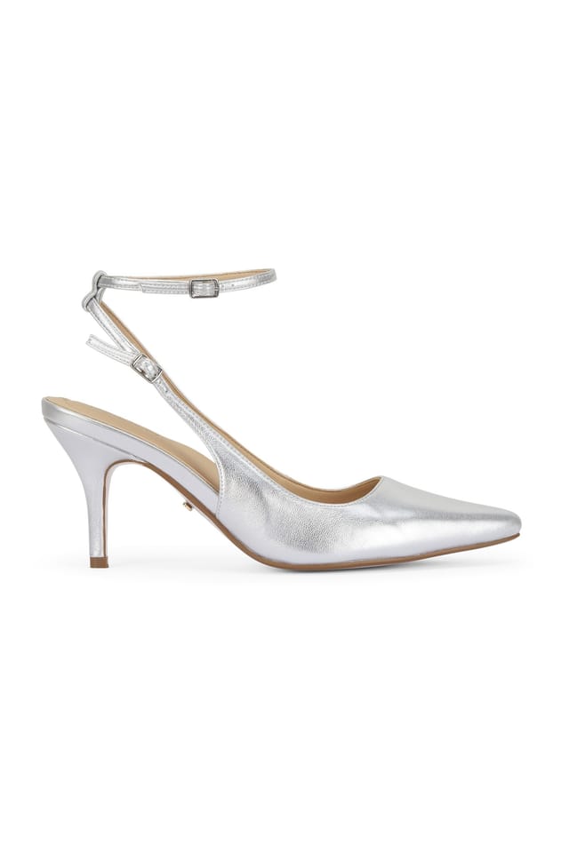 MALOW LONDON MALOW LONDON Women's Camila Slingback Heels Buckle PU/Patent Pointed Toe Stiletto Shoes in Silver - 2