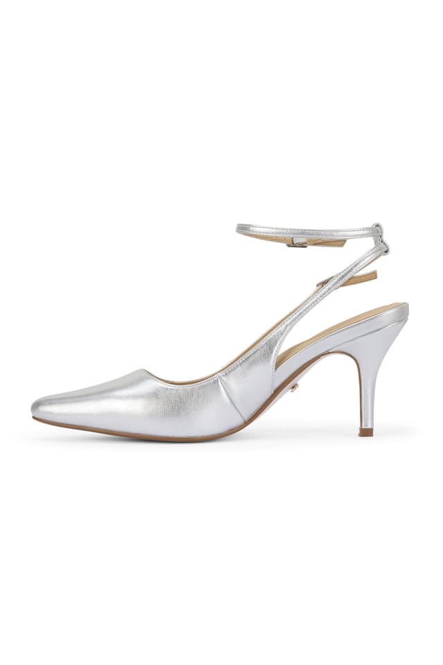 MALOW LONDON MALOW LONDON Women's Camila Slingback Heels Buckle PU/Patent Pointed Toe Stiletto Shoes in Silver - 3