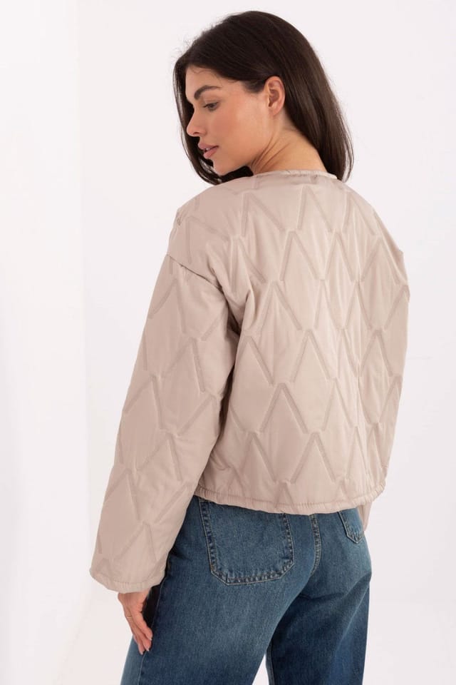 Love Lace Love Lace Women's Quilted Transitional Jacket with Butterfly Brooch in Beige - 3