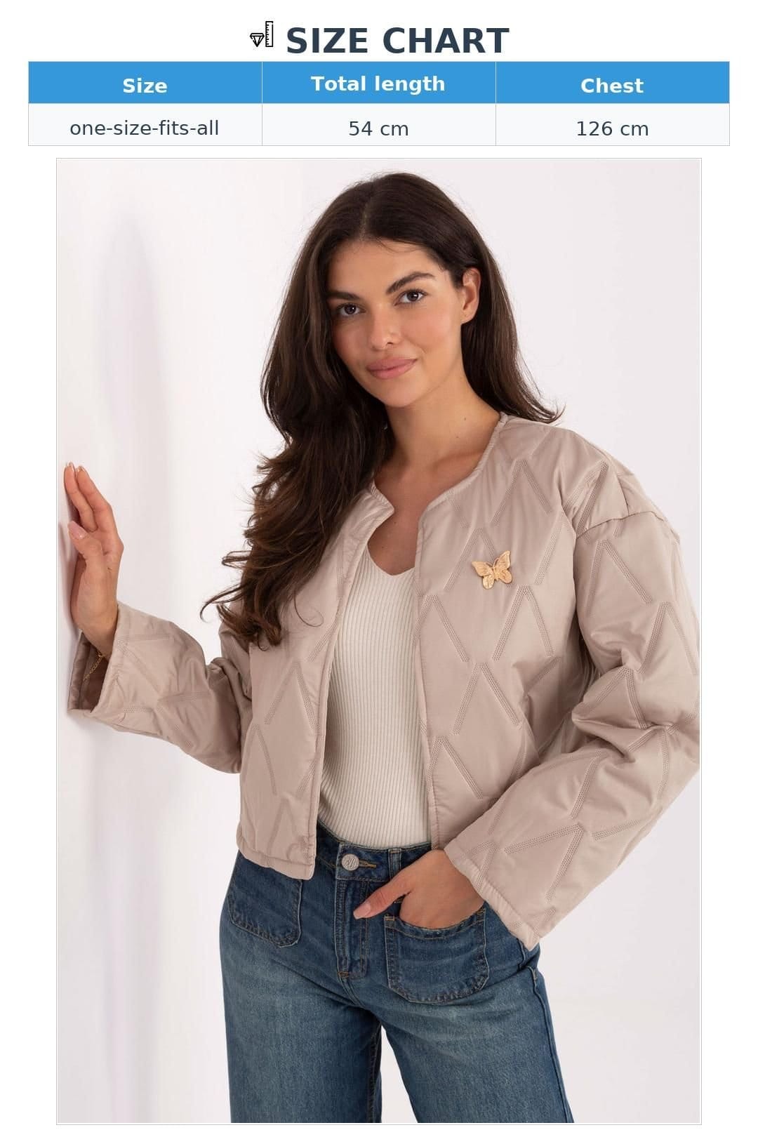Love Lace Love Lace Women's Quilted Transitional Jacket with Butterfly Brooch in Beige - 4