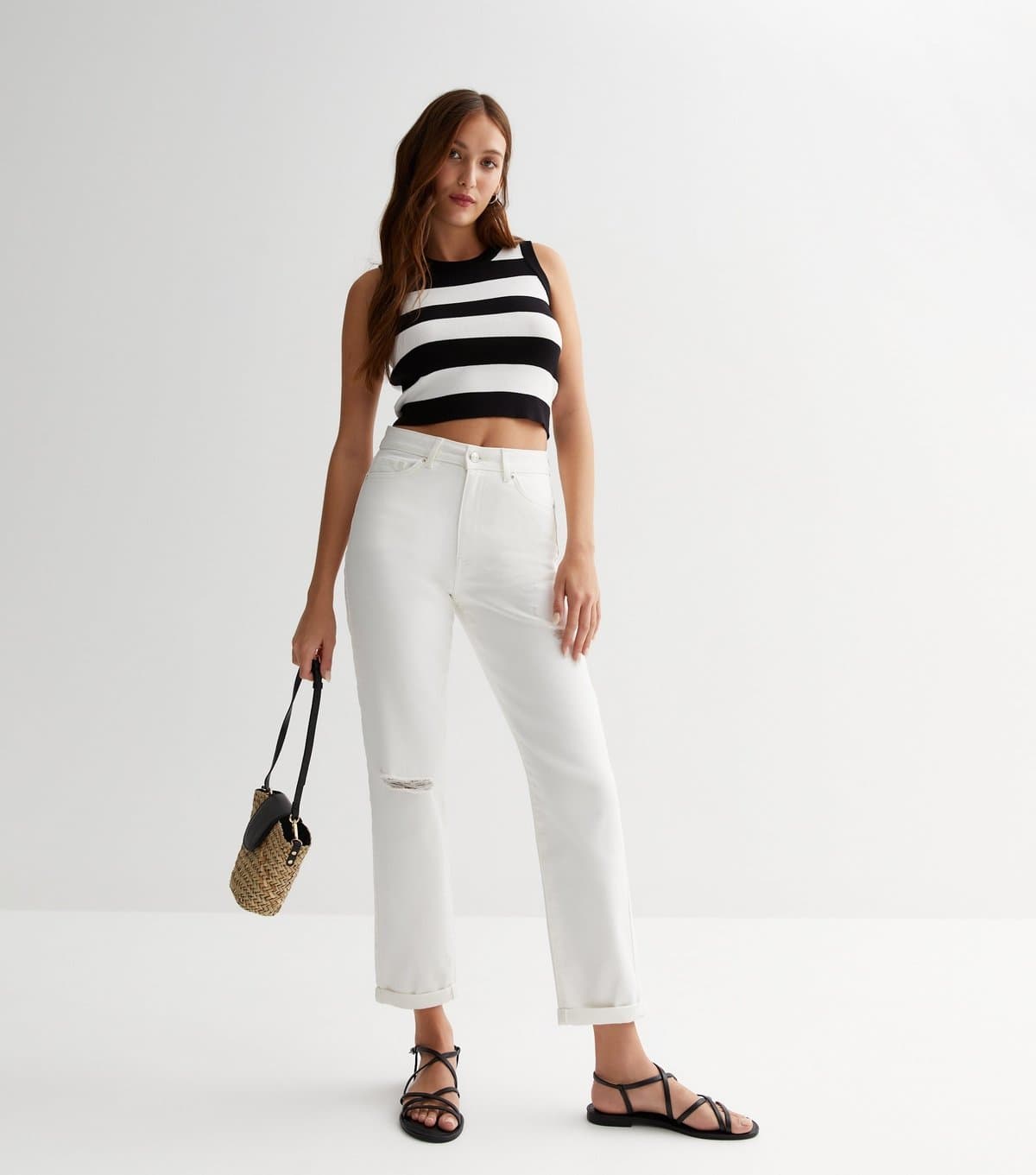 New Look Women's White Ripped High Waist Tori Mom Jeans New Look
