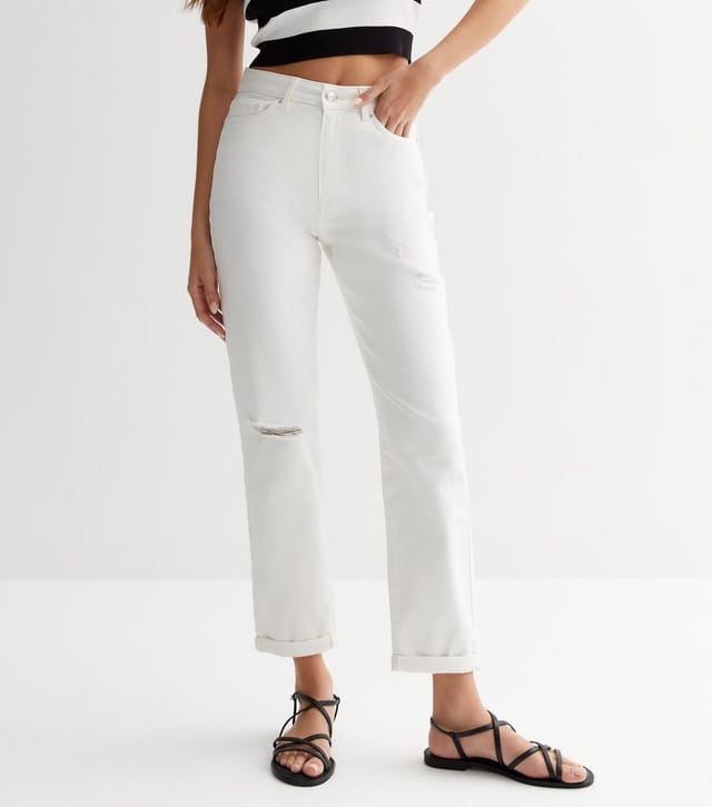 New Look Women's White Ripped High Waist Tori Mom Jeans New Look - 2