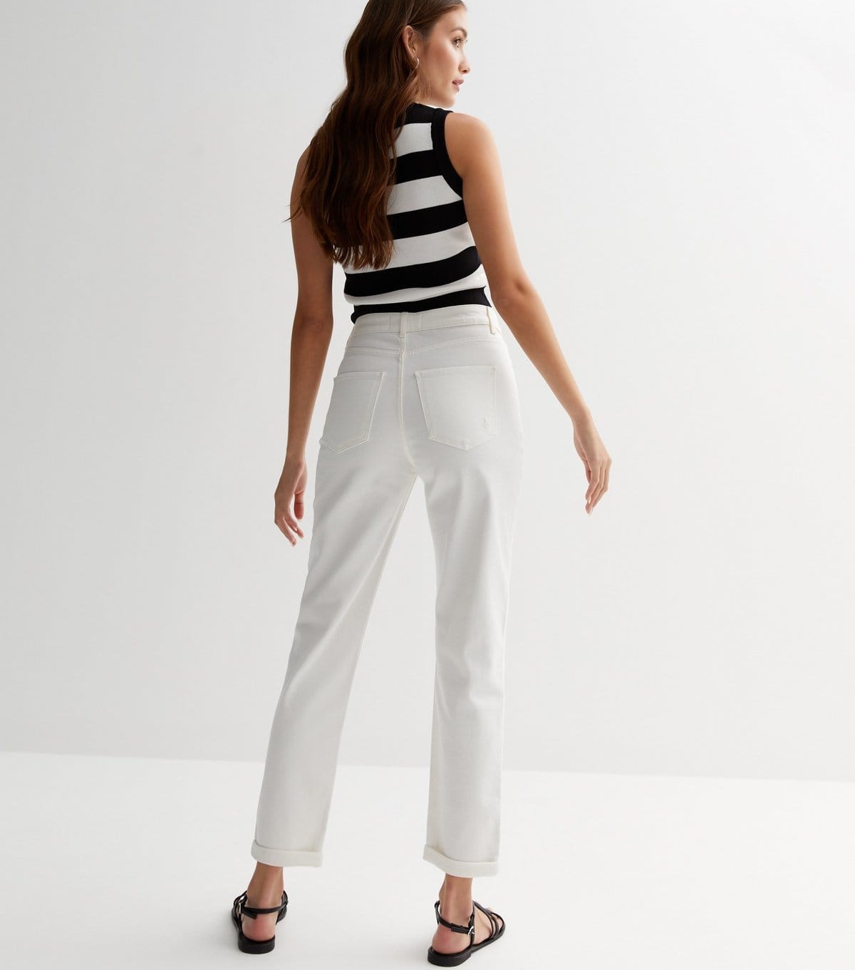 New Look Women's White Ripped High Waist Tori Mom Jeans New Look - 4