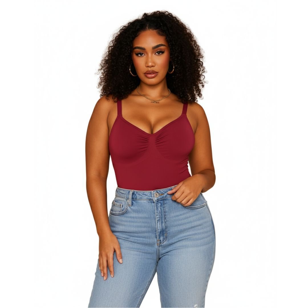 GWB Shapewear GWB Shapewear Women's Dark Red Seamless Tummy Control Shapewear Bodysuit - 3