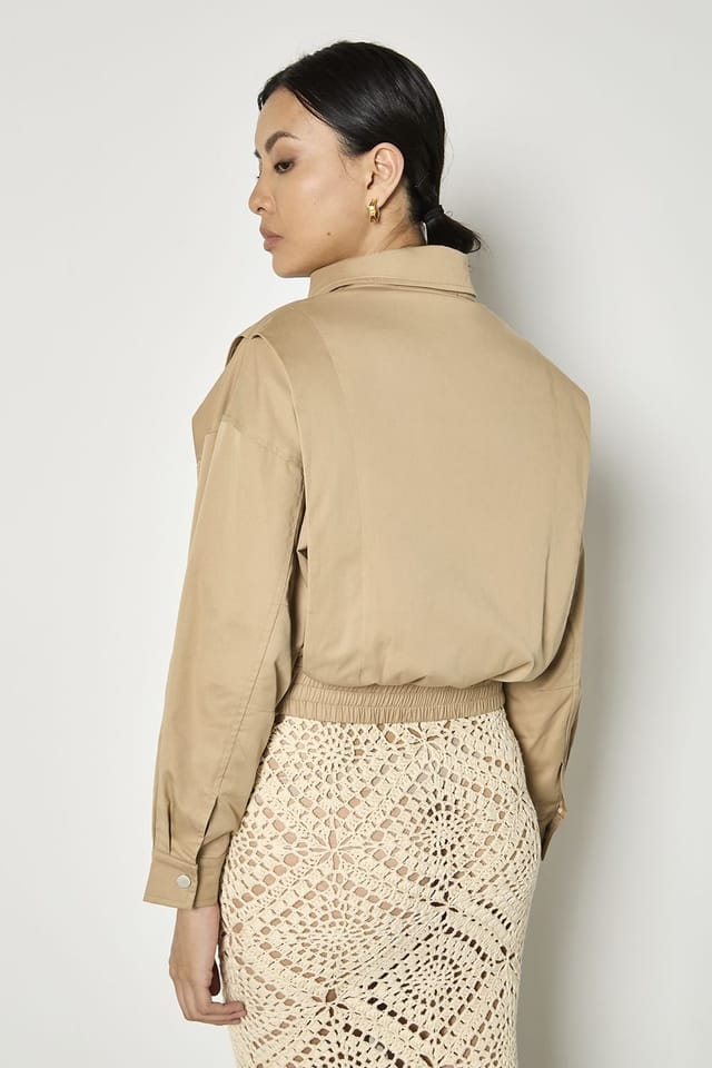 Apricot Apricot Women's Pleat Detail Bomber Jacket in Beige - 3