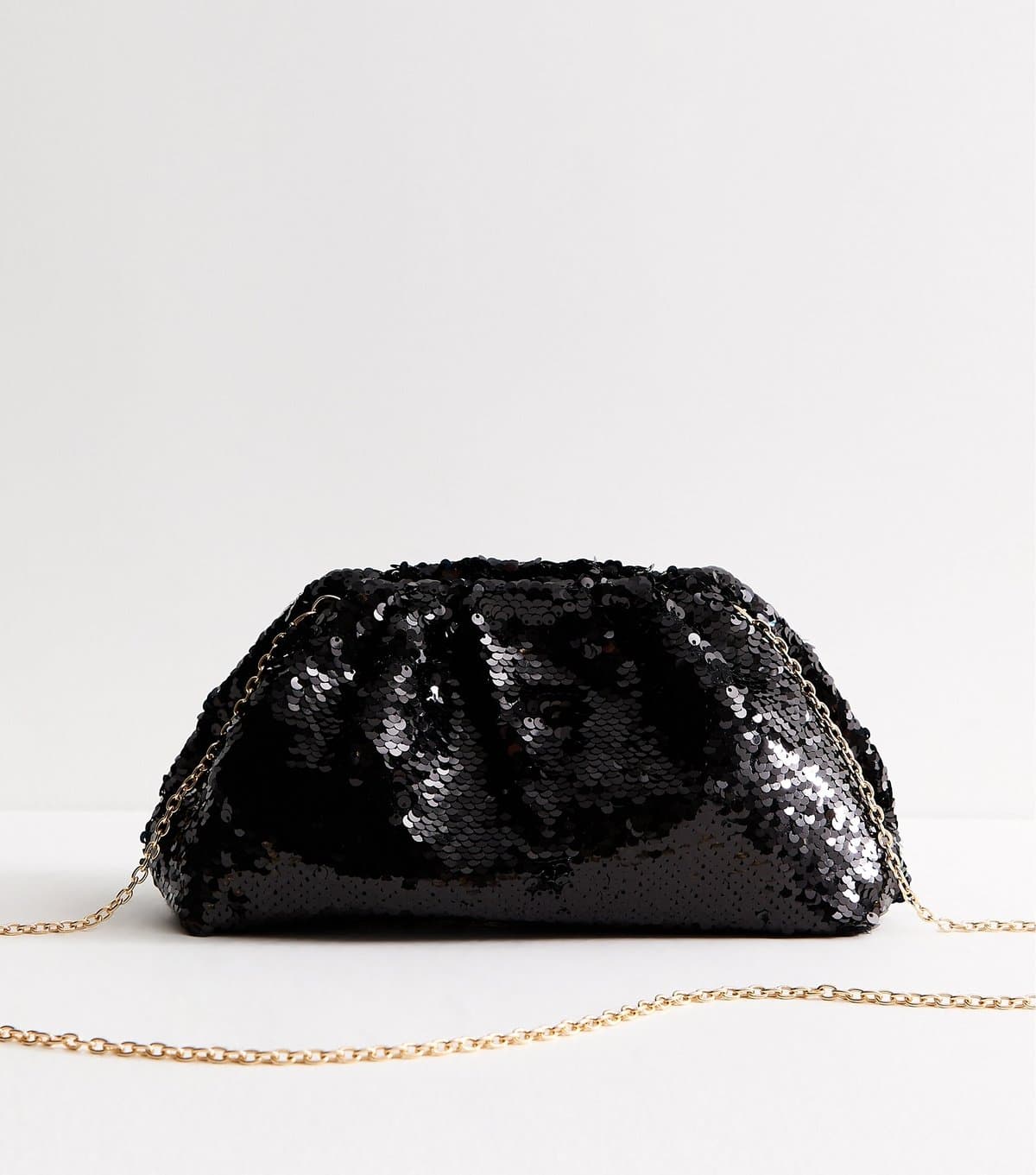 New Look Black Sequin Embellished Gathered Clutch Bag New Look