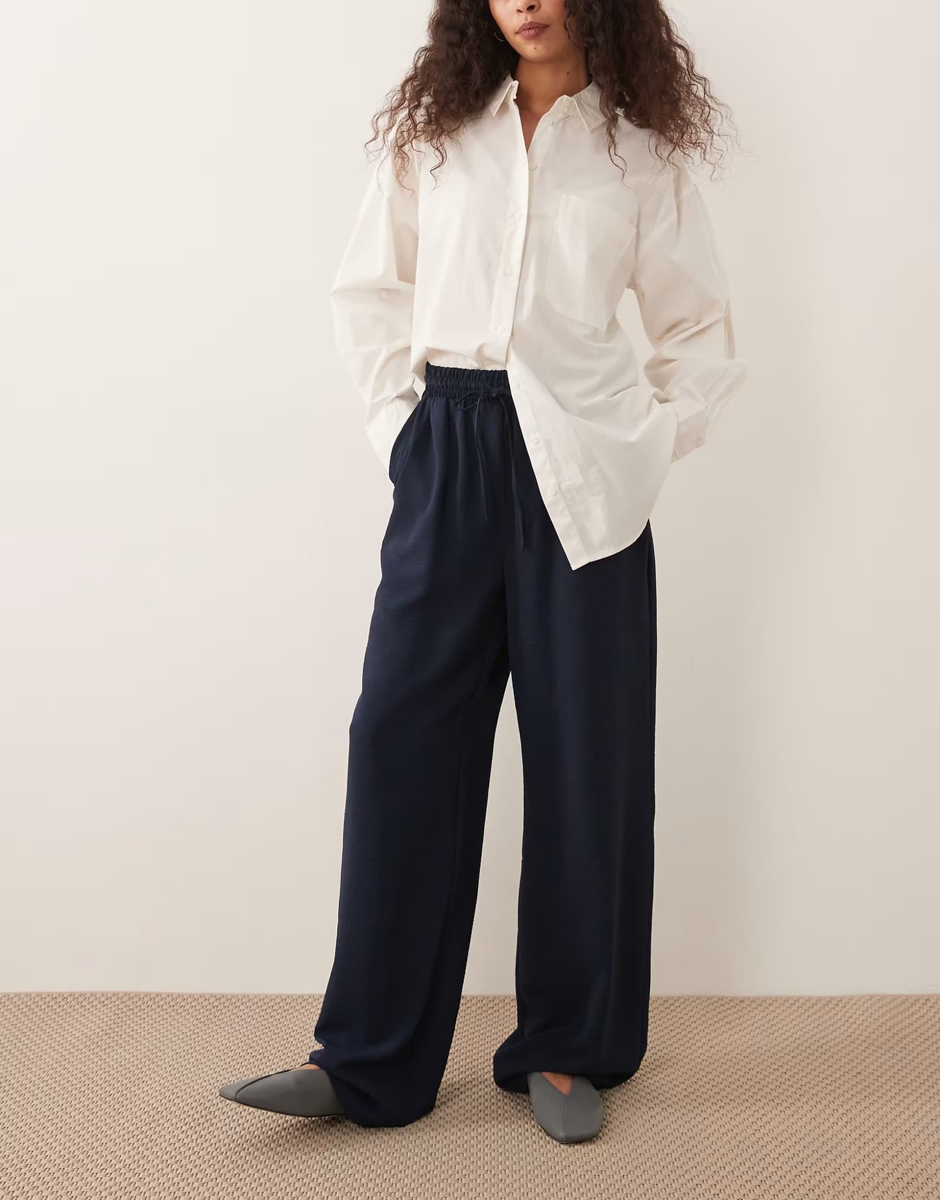 ASOS Vila tie waist wide leg trousers in navy