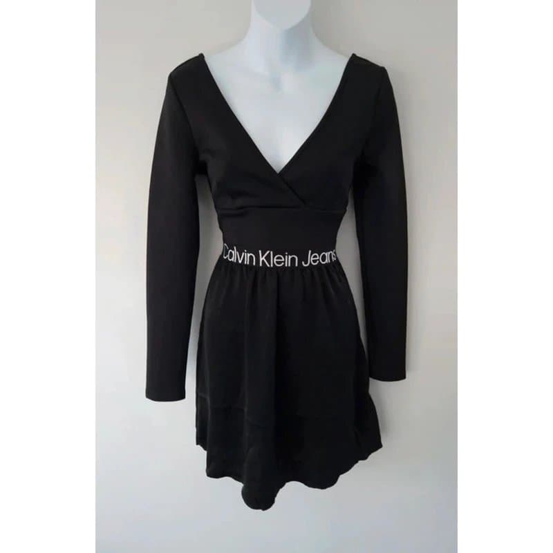 Calvin Klein Calvin Klein logo tape long sleeve mini skater dress UK size XS extra small brand new with tags