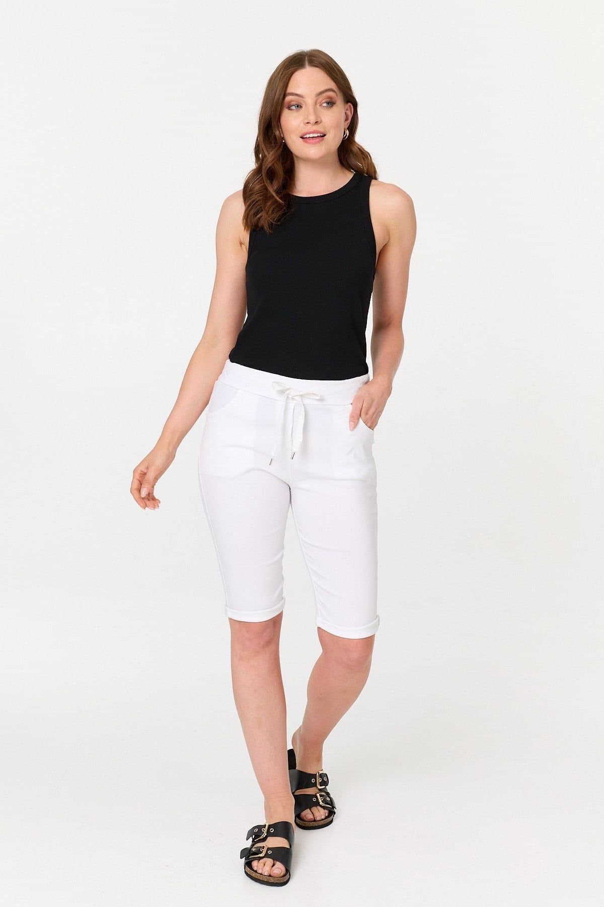 Izabel London Izabel London Women's Tie Front Slim Knee Length Shorts in White