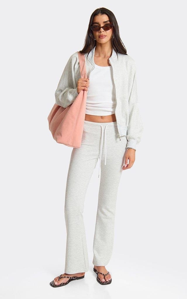 EGO Drawstring Waist Fitted Joggers In Light Grey Marl, Women's Size UK L - 2