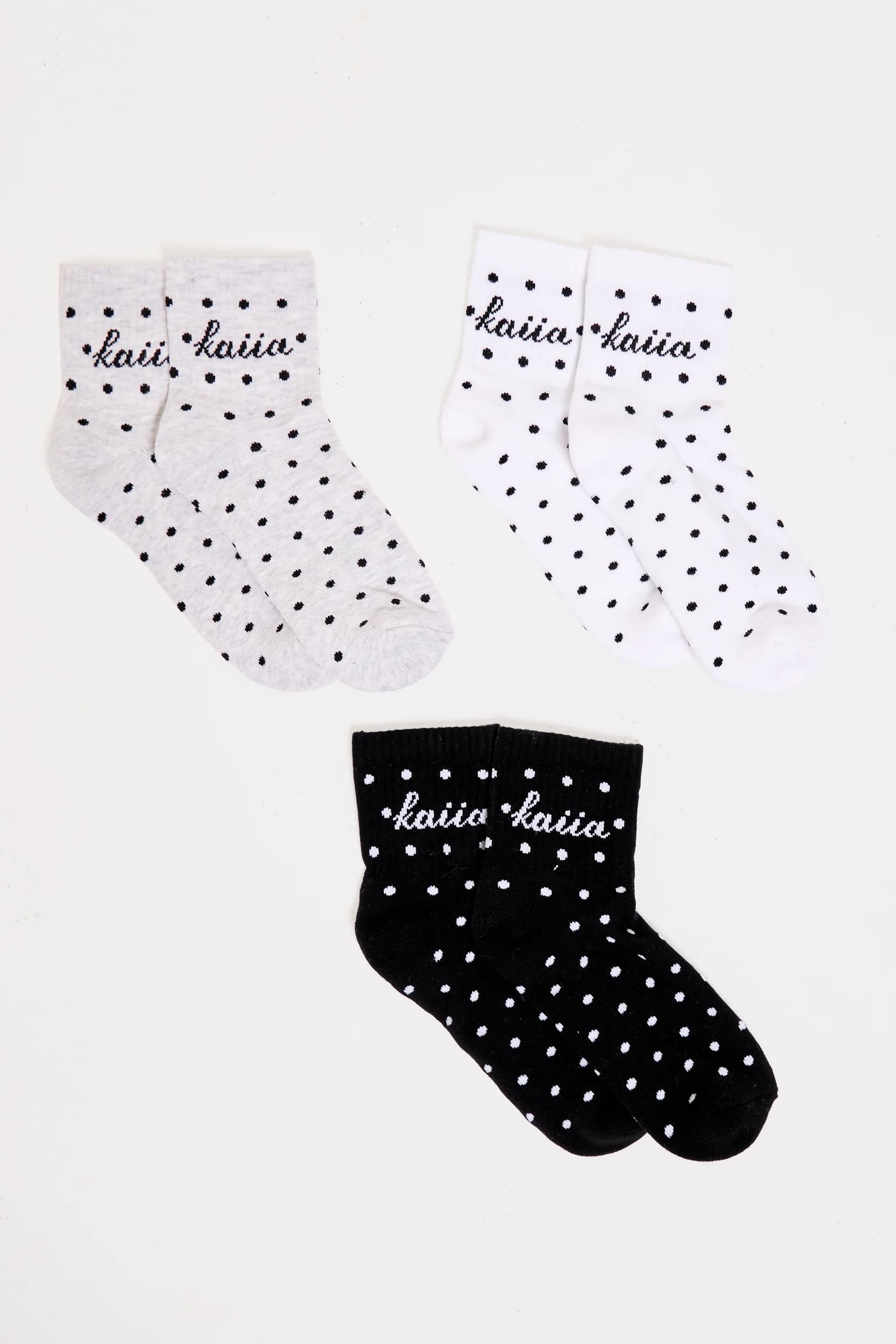 Kaiia Pack of Three Kaiia Slogan Polka Dot Socks