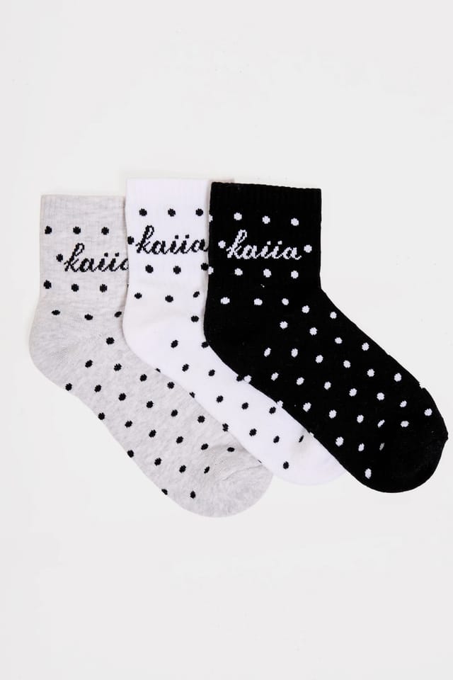Kaiia Pack of Three Kaiia Slogan Polka Dot Socks - 3