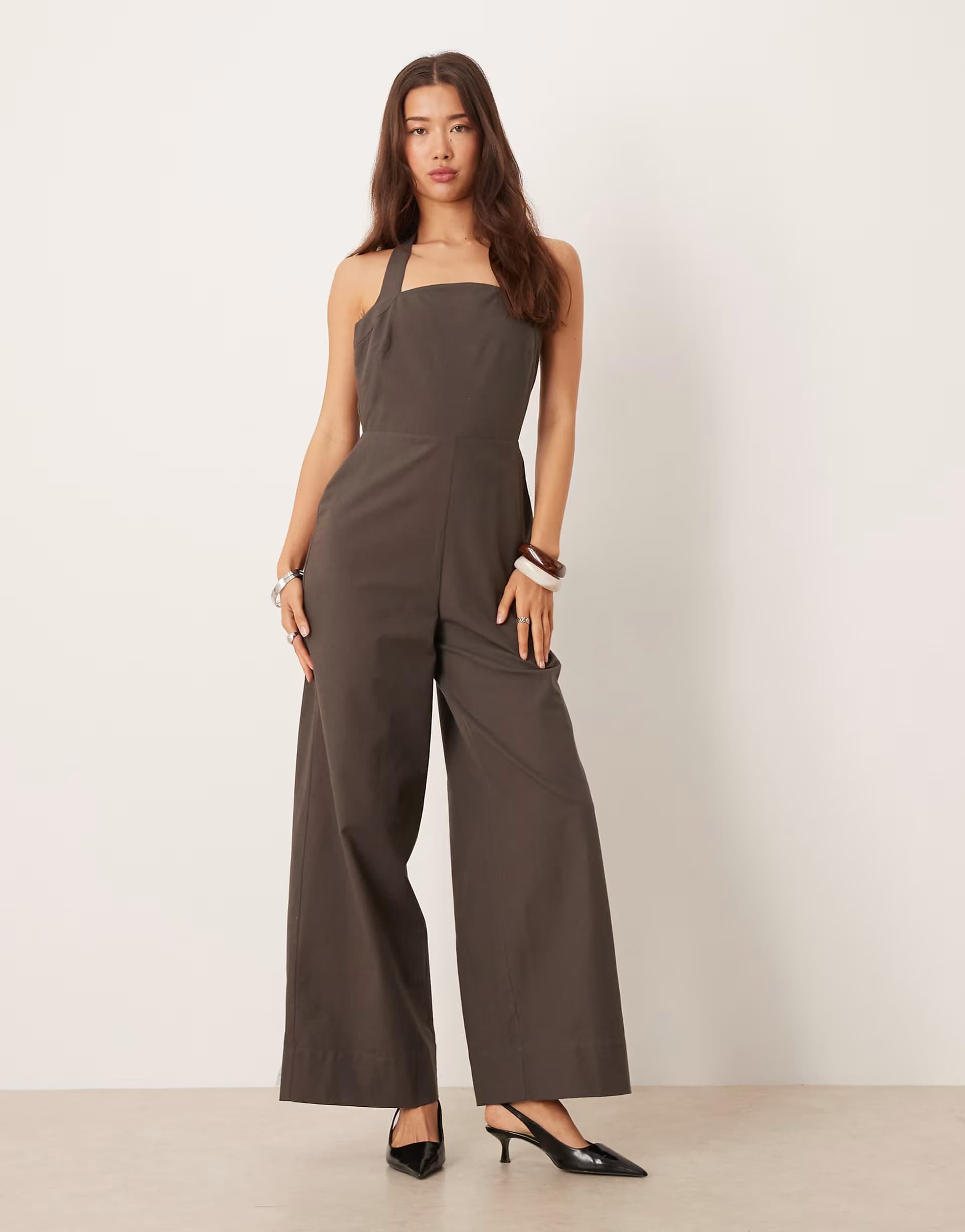 ASOS ASOS DESIGN halter neck jumpsuit in chocolate
