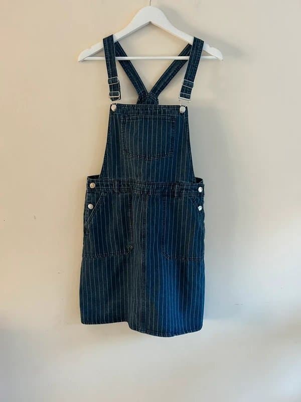 TU 🖤 Tu Woman UK 14 Blue Pinstripe Denim Pinafore Dress – Adjustable Straps Utility Pockets 🖤