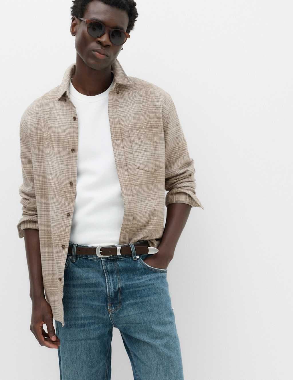 Marks & Spencer M&S Pure Cotton Flannel Shirt Natural