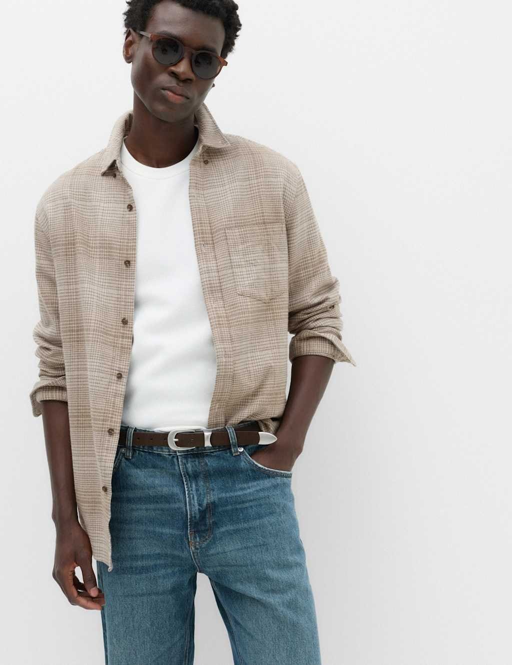 Marks & Spencer M&S Pure Cotton Flannel Shirt Natural - 1
